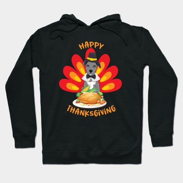 Happy Thanksgiving Blue Nose Pitbull Puppy Pilgrim Turkey Hoodie by Rosemarie Guieb Designs